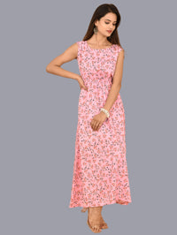 Womens Pink Floral Printed Crepe Fabric Maxi Dress