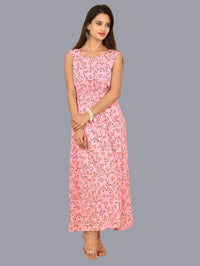 Womens Pink Floral Printed Crepe Fabric Maxi Dress