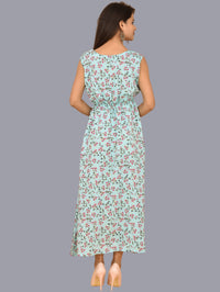 Womens Ice Blue Floral Printed Crepe Fabric Maxi Dress