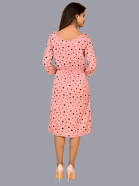 Women Crepe Western Light Pink Star Printed A Line Short Dress