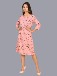 Women Crepe Western Light Pink Star Printed A Line Short Dress