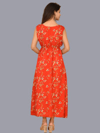 Womens Red Floral Printed Crepe Fabric Maxi Dress