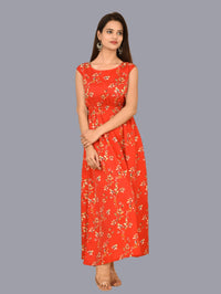 Womens Red Floral Printed Crepe Fabric Maxi Dress