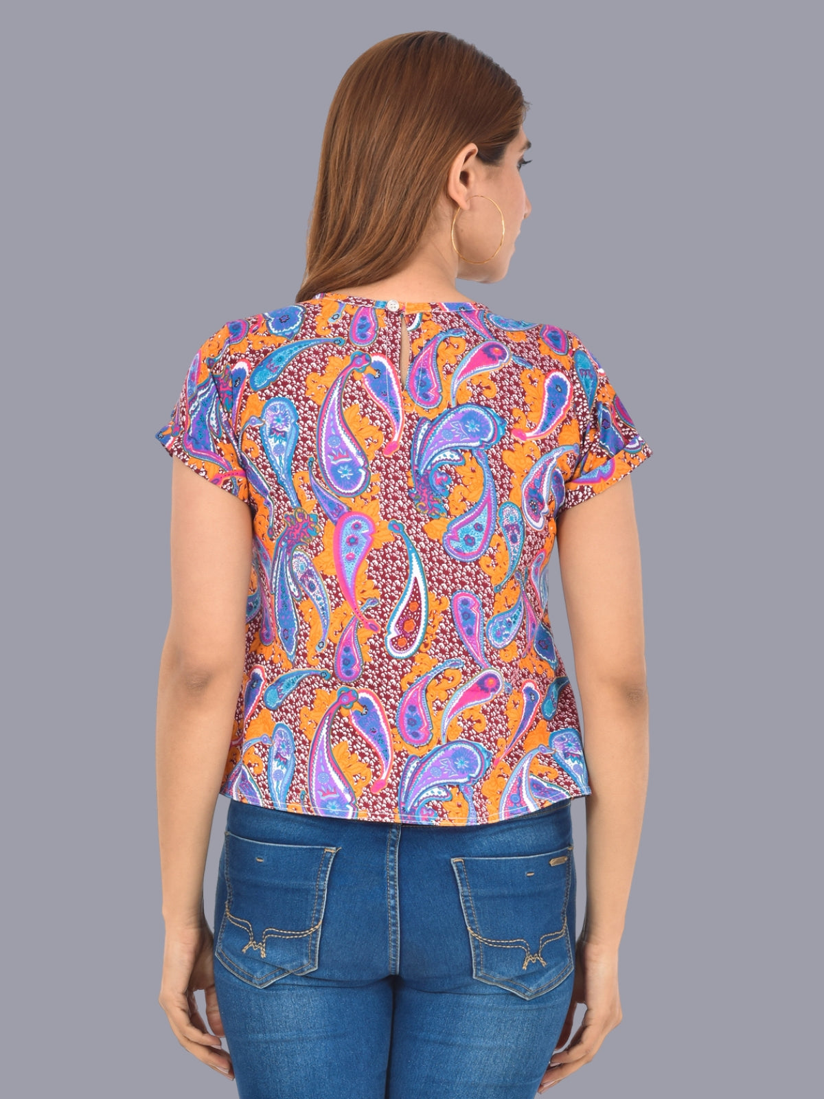 Womens Multicolor Printed Crepe Crop Top