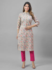 Women Cream Cambric Cotton Floral Printed Kurti