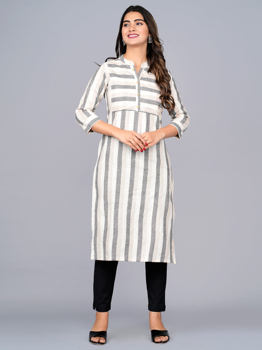 Ethnic Wear Couple Dress Cream Stripe Kurta Kurti Set