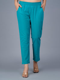 Pack Of 2 Womens Regular Fit Cyan And Maroon Fully Elastic Waistband Cotton Trouser