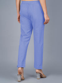 Women's Dark Blue Regular Fit Elastic Cotton Trouser