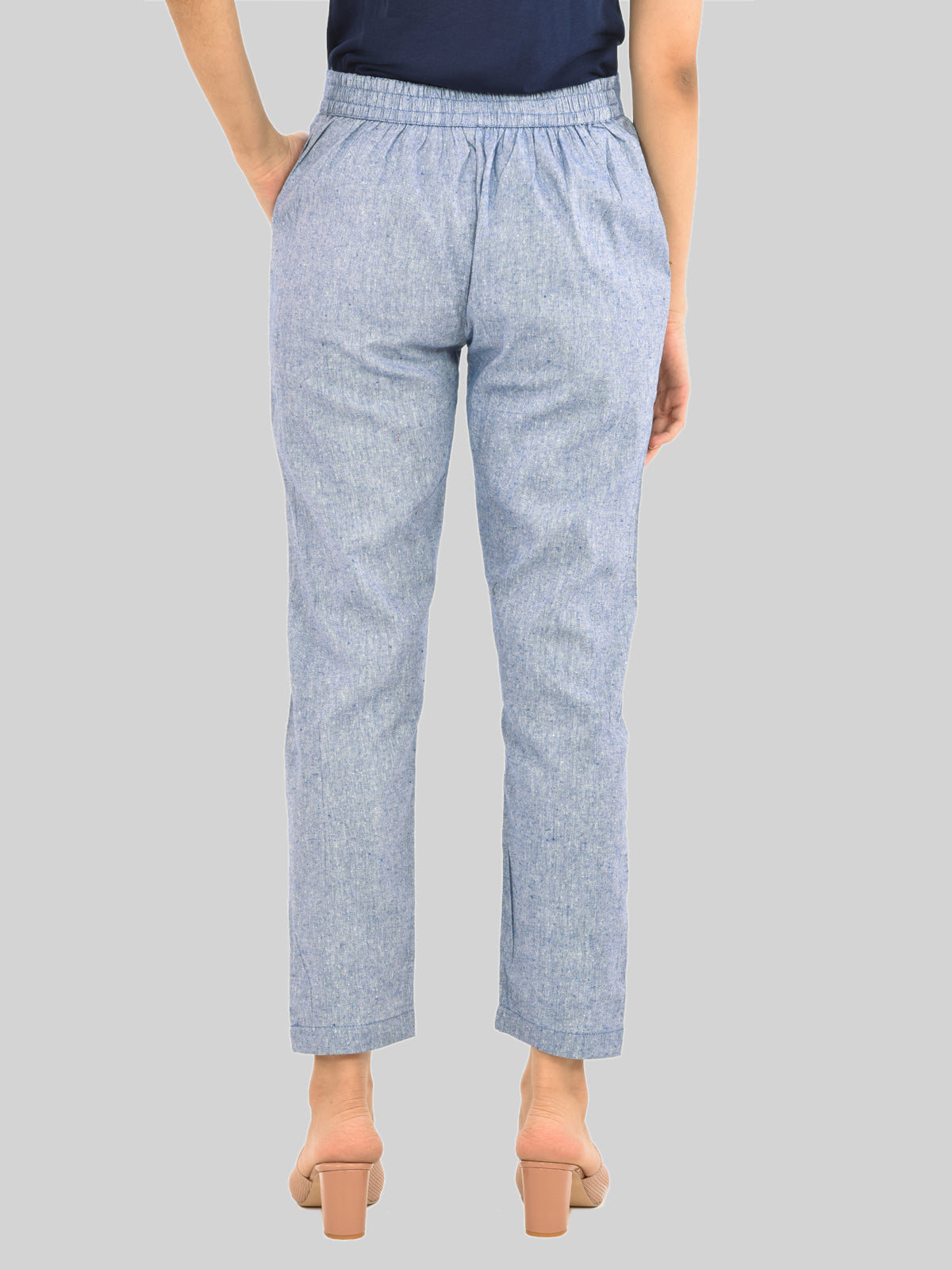 Women Solid Denim Blue South Cotton Trouser
