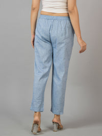 Women Regular Fit Denim Blue Cotton Trouser