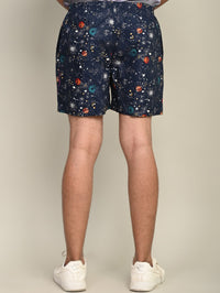 Pack Of 2 Black And Dark Blue Mens Printed Shorts Combo