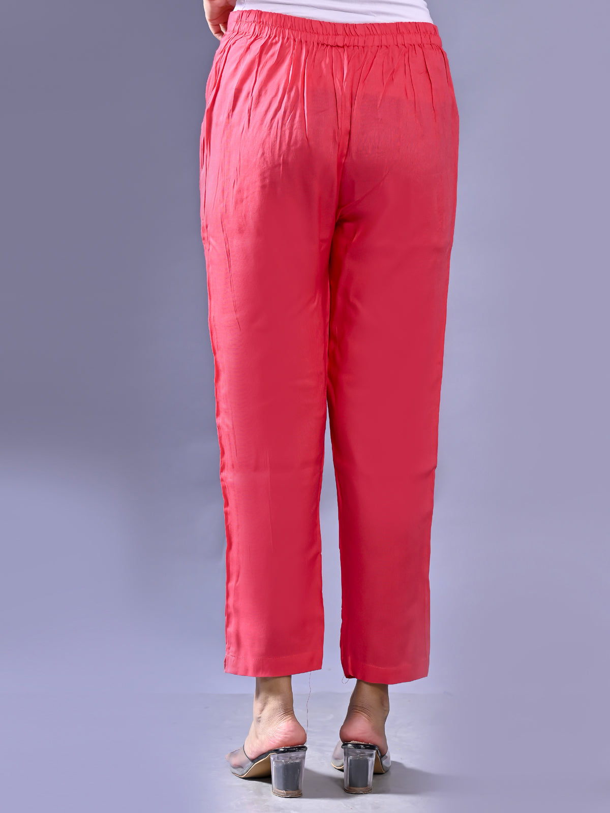 Women Regular Fit Gajri Pink Rayon Trouser