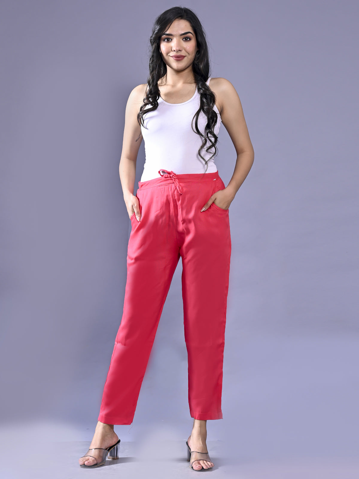 Women Regular Fit Gajri Pink Rayon Trouser