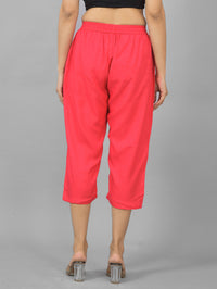 Women Solid Gajri Red Rayon Calf Length Culottes Trouser