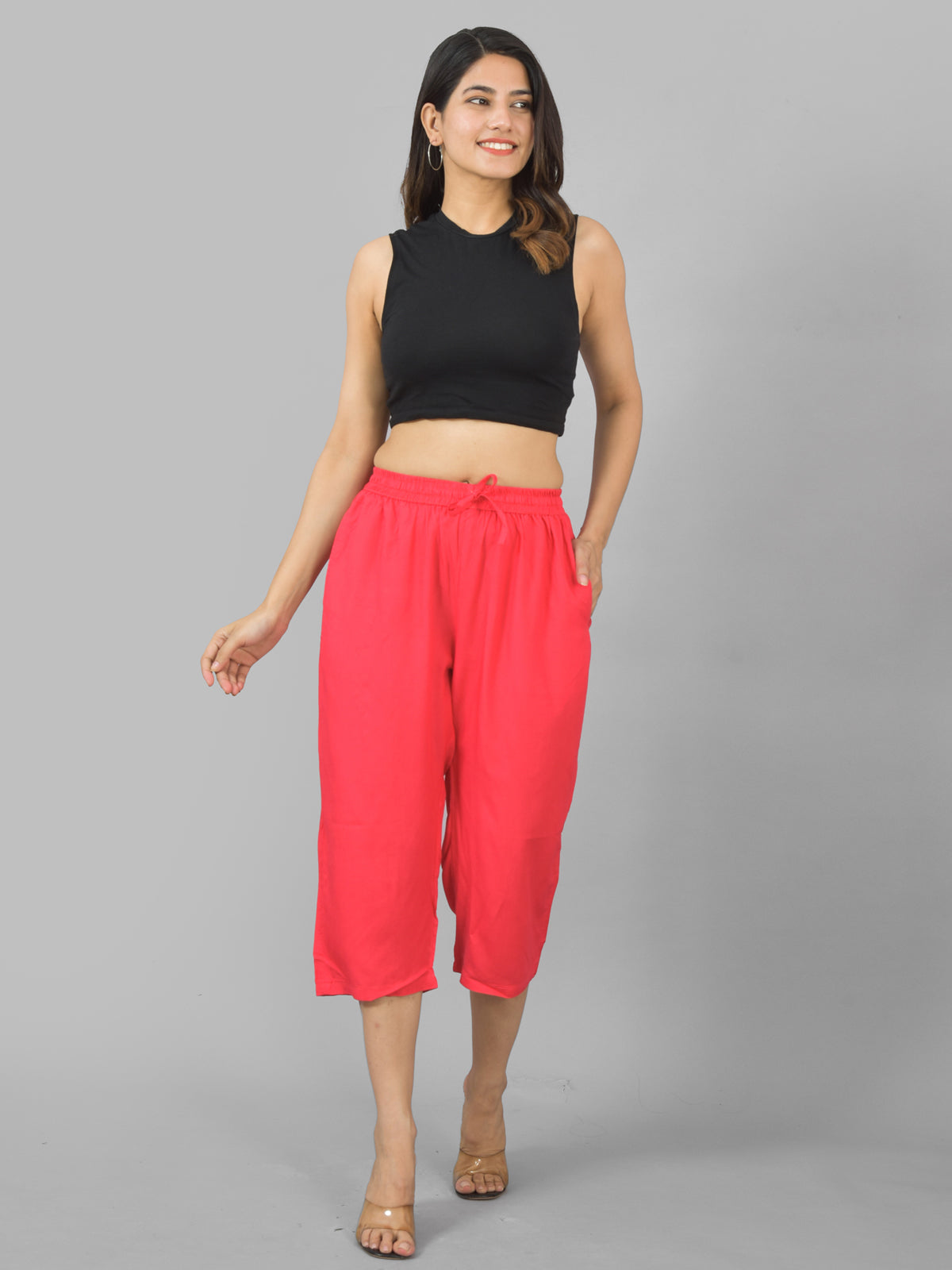 Pack Of 2 Womens Gajri And Rani Pink Calf Length Rayon Culottes Trouser Combo