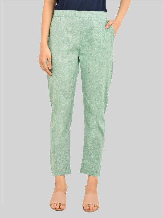 Women Solid Green South Cotton Trouser