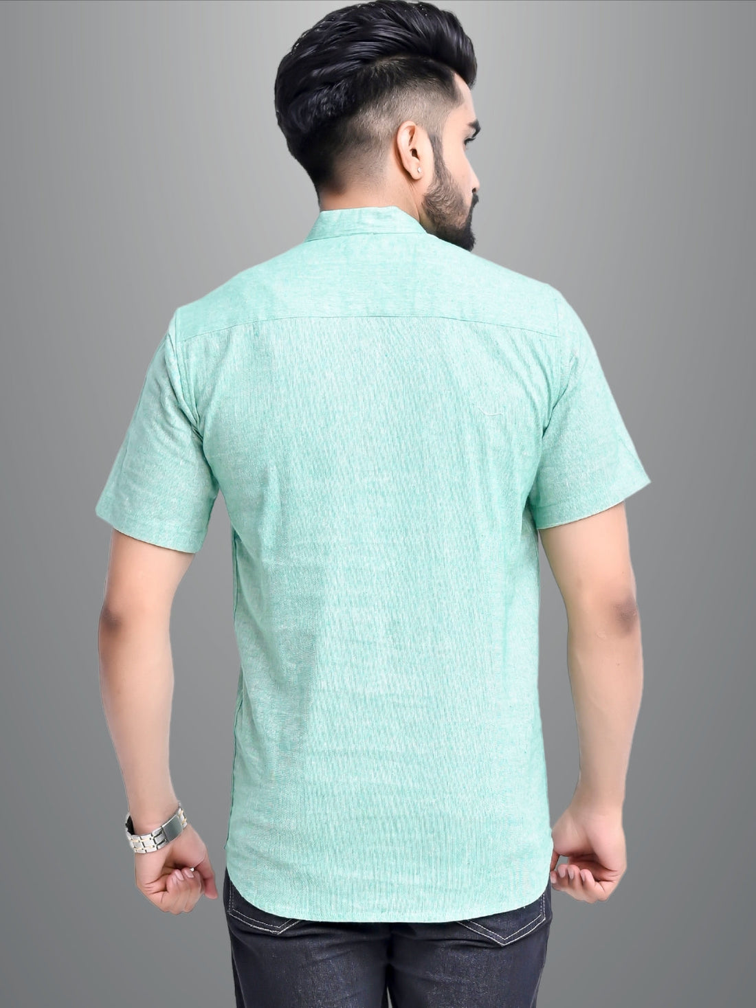 Mens Solid Green Khadi Cotton Short Kurta