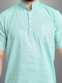 Mens Solid Green Khadi Cotton Short Kurta