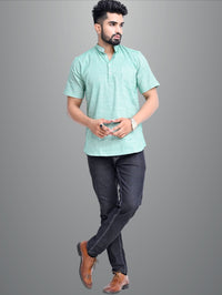 Mens Solid Green Khadi Cotton Short Kurta