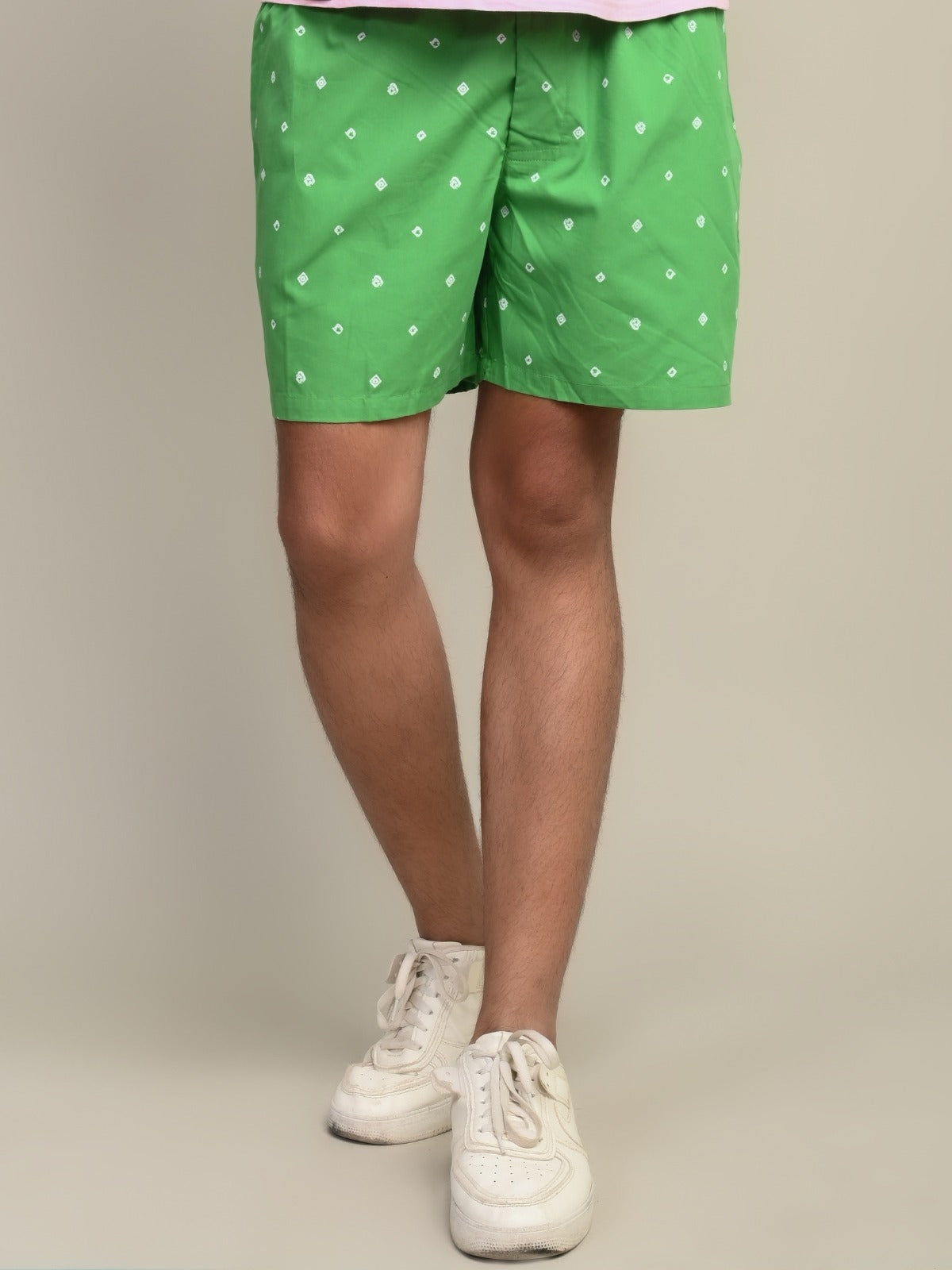 Pack Of 2 Green And White Mens Printed Shorts Combo