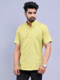 Ethnic Wear Khadi Cotton Green Multistripe Couple Kurta Set