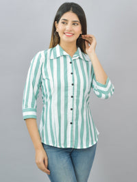 Pack Of 2 Womens Green And Maroon Spread Collar Striped Shirt Combo