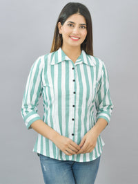 Pack Of 2 Womens Green And Maroon Spread Collar Striped Shirt Combo