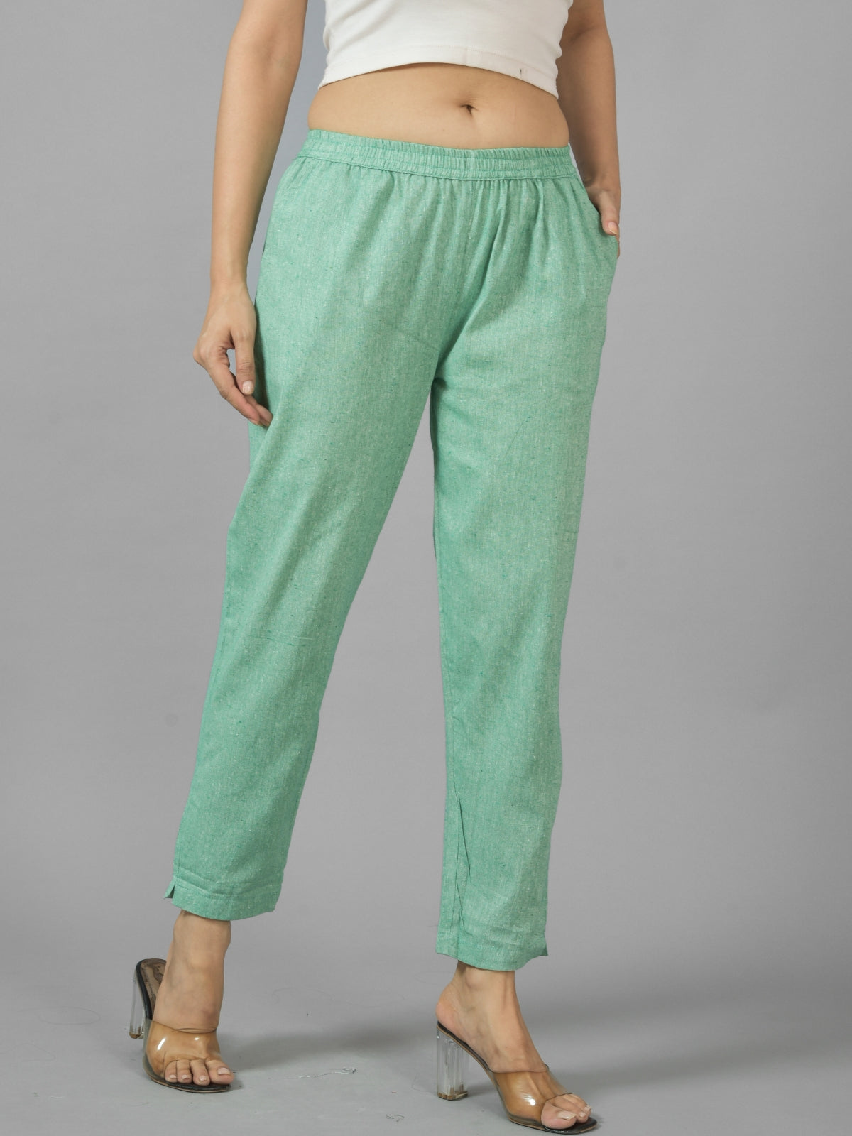 Women Regular Fit Green Cotton Trouser