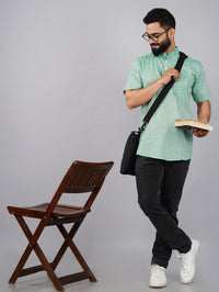 Mens Cotton Regular Fit Green Solid Short Kurta