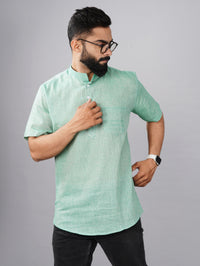 Pack Of 2 Mens Regular Fit Beige And Green Half Sleeve Cotton Short Kurta Combo