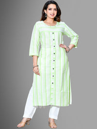 Womens Green South Cotton Patta Striped Kurta