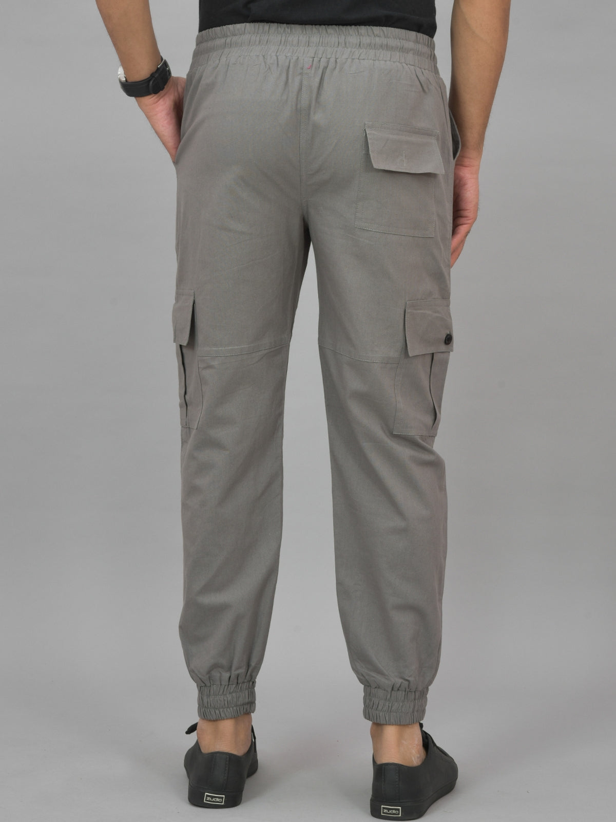 Mens Grey Regular Fit 5 Pocket Cotton Cargo Pants