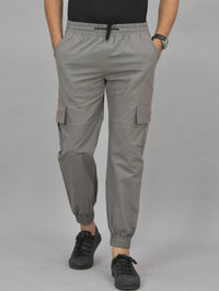 Mens Grey Regular Fit 5 Pocket Cotton Cargo Pants