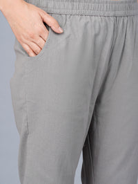 Women's Grey Regular Fit Elastic Cotton Trouser