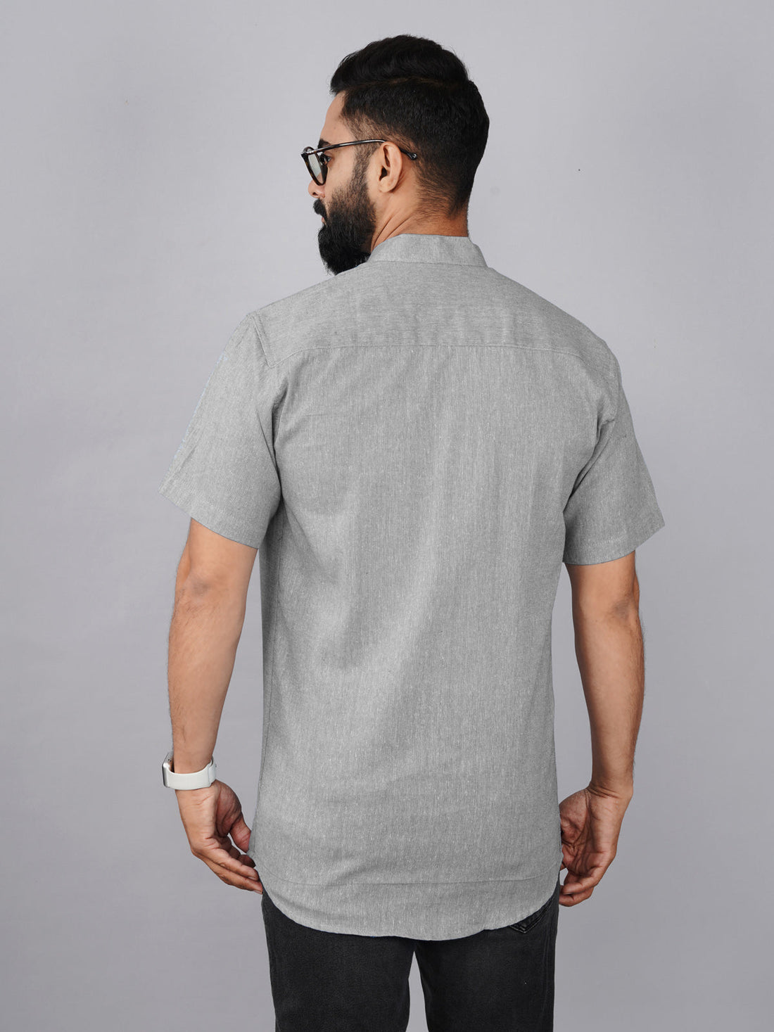 Solid Grey Cotton Regular Fit Short Kurta