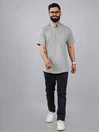 Mens Cotton Regular Fit Grey Solid Short Kurta