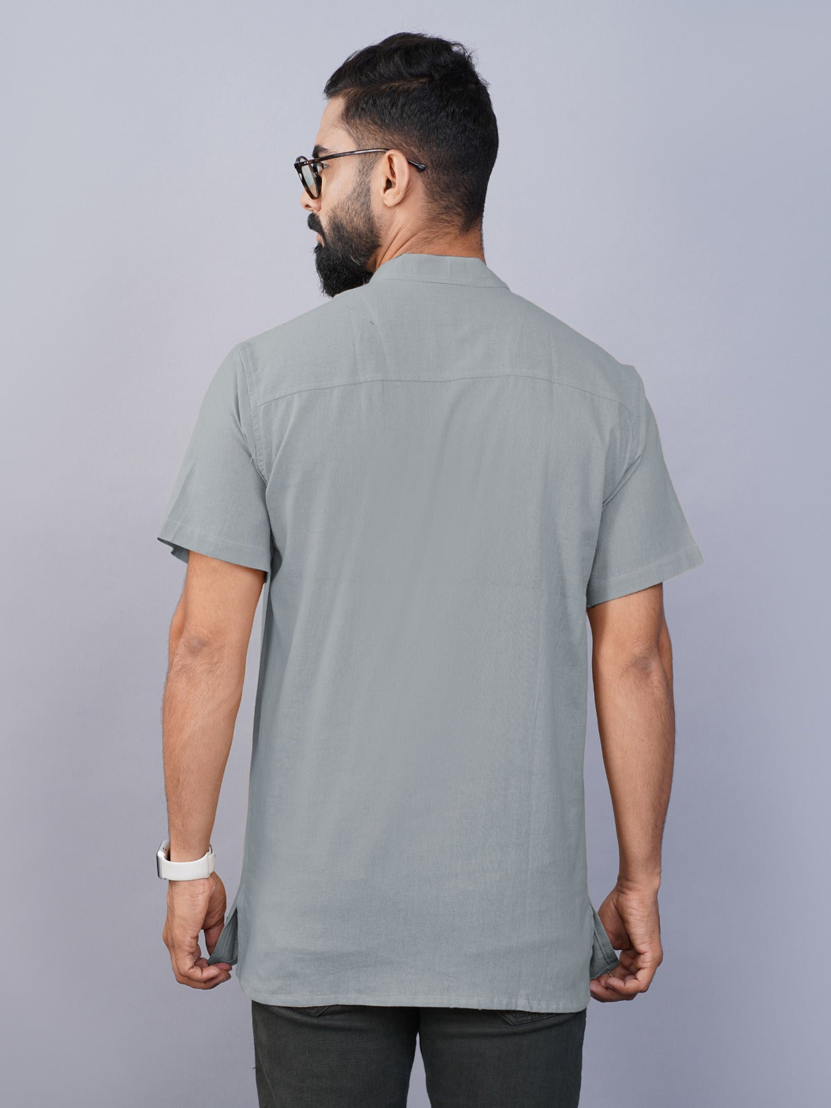 Mens Regular Fit Solid Grey Cotton Straight Short Kurta