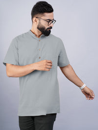 Mens Regular Fit Solid Grey Cotton Straight Short Kurta