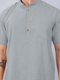 Mens Regular Fit Solid Grey Cotton Straight Short Kurta