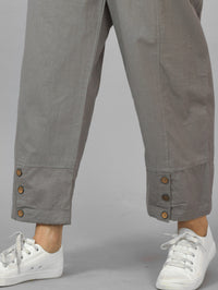 Womens Grey Side Pocket Pure Cotton Straight Cargo Pant