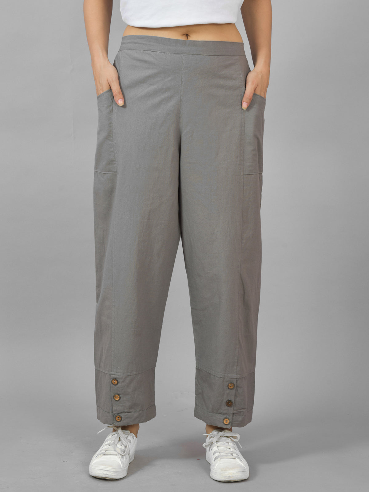 Combo Pack Of Womens Grey And Navy Blue Side Pocket Straight Cargo Pants