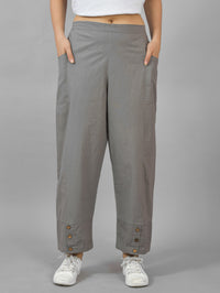 Combo Pack Of Womens Beige And Grey Side Pocket Straight Cargo Pants