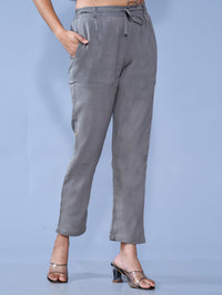 Women Regular Fit Grey Cotton Slub Trouser