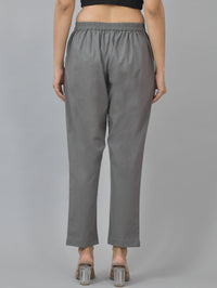 Pack Of 2 Womens Half Elastic Brown And Grey Deep Pocket Cotton Pants