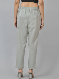 Women Regular Fit Deep Pocket Solid Melange Grey Half Elastic Cotton Pants
