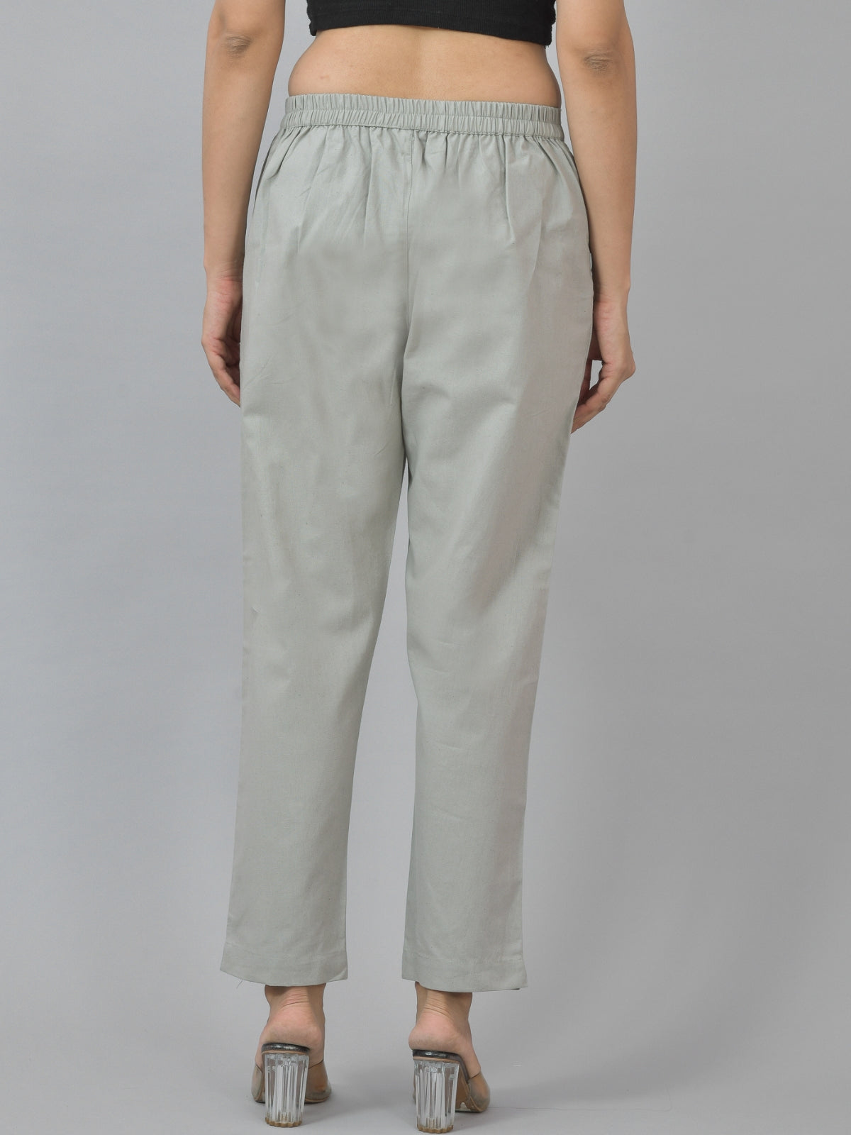 Pack Of 2 Womens Half Elastic Brown And Light Grey Deep Pocket Cotton Pants