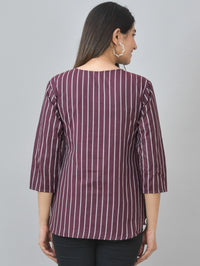 Pack Of 2 Dark Blue And Maroon Striped Cotton Womens Top Combo