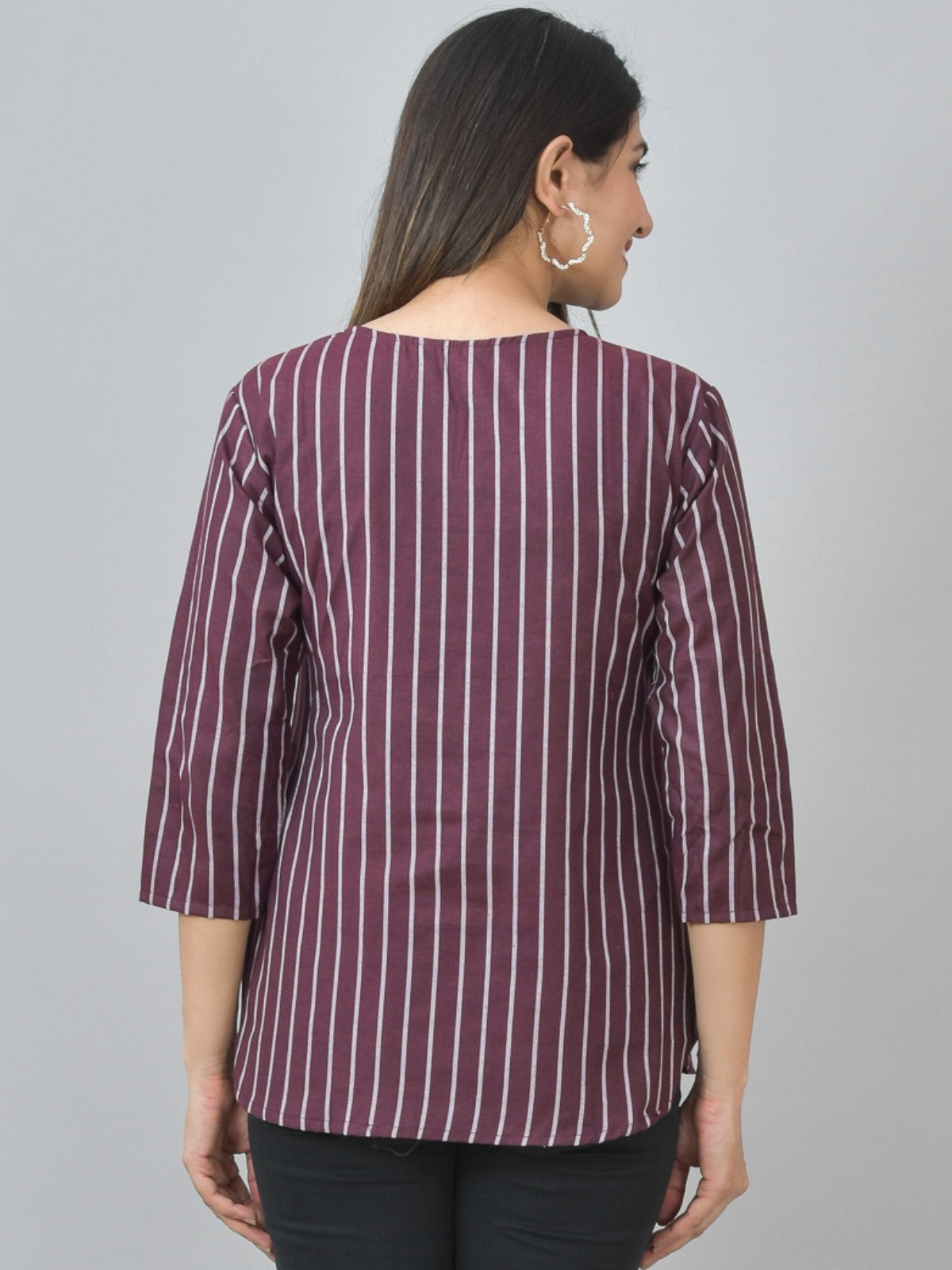 Pack Of 2 Dark Brown And Maroon Striped Cotton Womens Top Combo