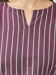 Womens Regular Fit Maroon Single Stripe Cotton Top