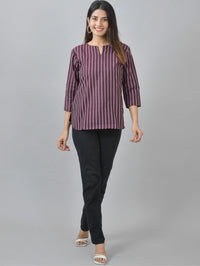 Pack Of 2 Maroon And Pink Striped Cotton Womens Top Combo